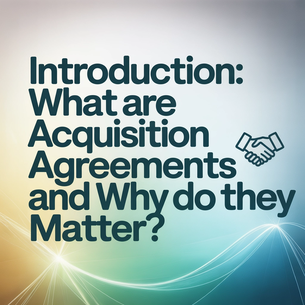 Introduction to Acquisition Agreements with handshake graphic, emphasizing their importance in business transactions.